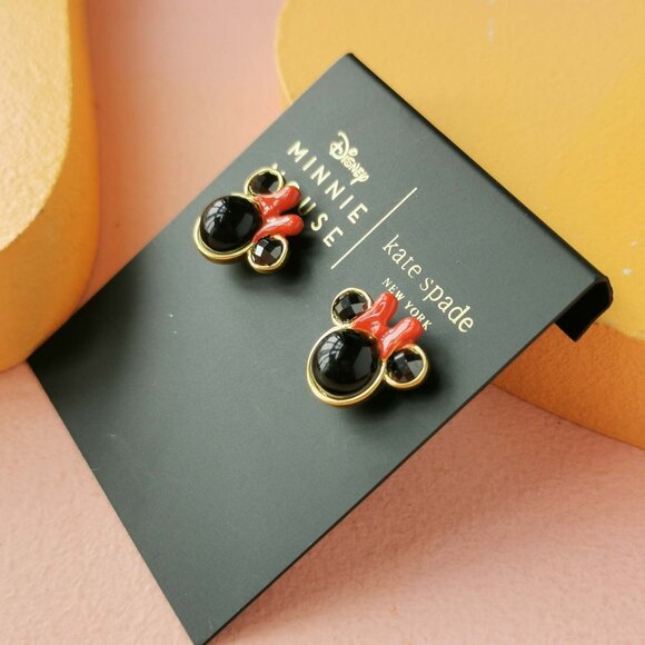 Kate Spade - Minnie Red Black Enamel Gold Stud Earrings - NEW - Picture 2 of 3